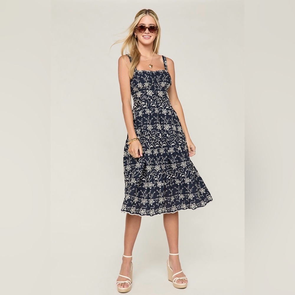 Navy Floral Embroidered Midi Sundress medium